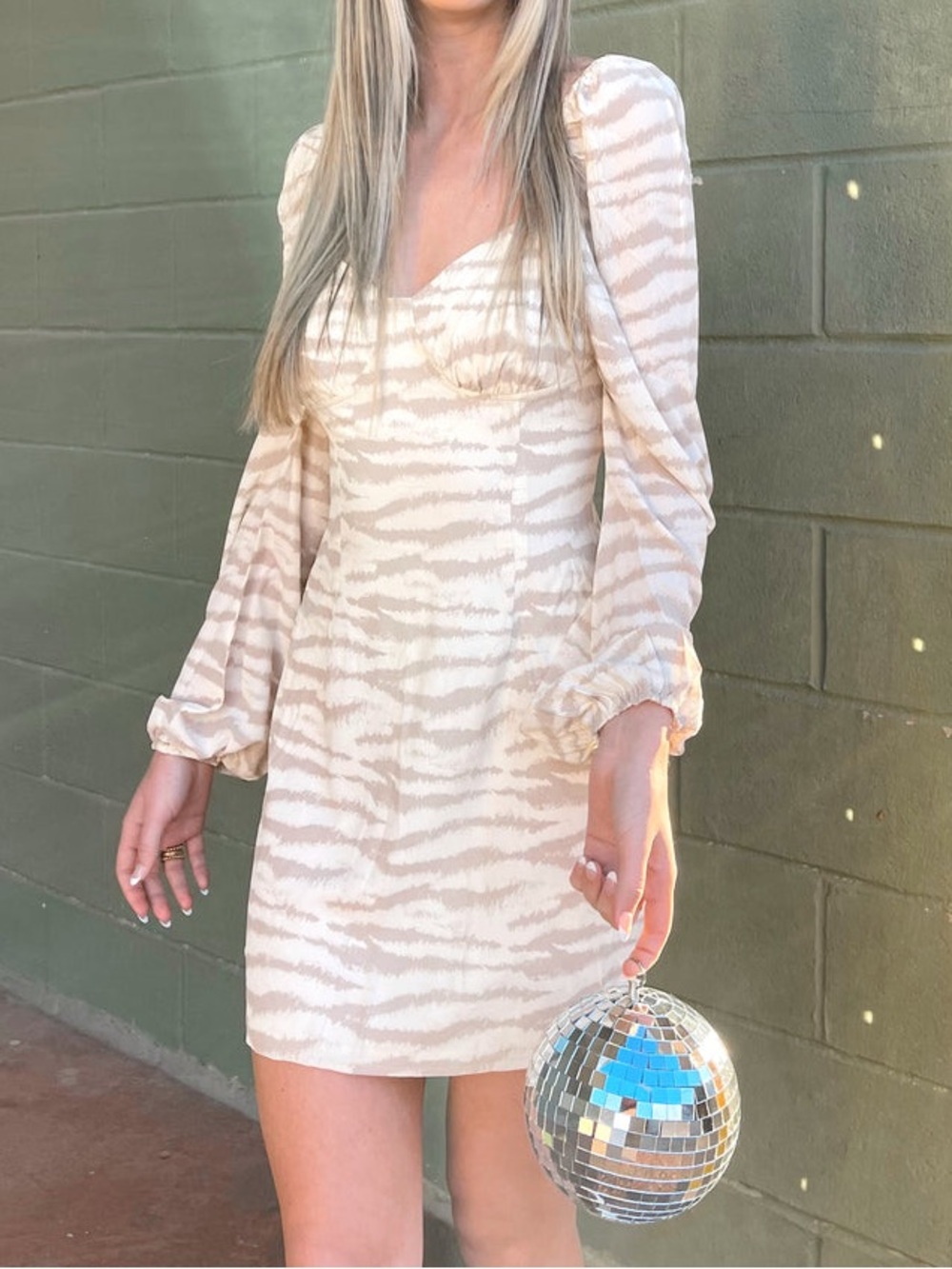 mahina Cream & White Zebra-Print Sweetheart Mini Dress
